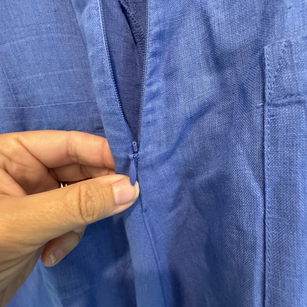 Adolfo Dominguez XL 100% Linen Wrap Jumpsuit Blue Wide Leg Tie Waist India Made - Picture 6 of 15